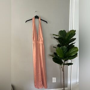 Boohoo petite satin plunge wide leg jumpsuit